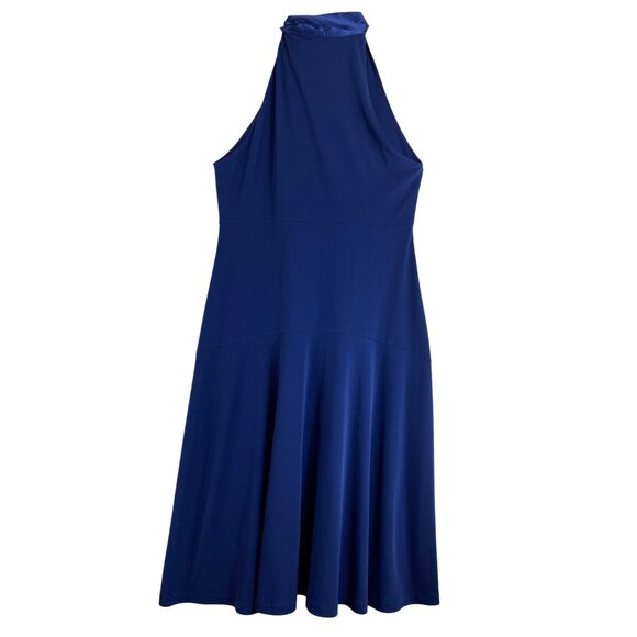 Moda International Blue Sleeveless Halter Neck Dress Large Y2K Sexy Retro Classy - Picture 2 of 7